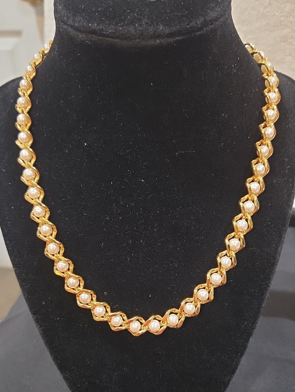 NAPIER DOUBLE STRAND GOLDTONE AND FAUX PEARL NECKLACE